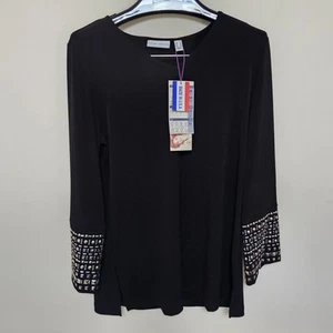 New Susan Graver Liquid Knit Bracelet Sleeve Tunic Women's Small Black Studded - Picture 1 of 12
