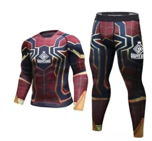 SPIDER-MAN BJJ MMA Rash Guard T-Shirt Trousers Shorts Training Compression Set - Picture 1 of 3
