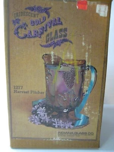 Iridescent Gold Glass Carnival Harvest 70oz Pitcher 1217 Indiana Glass Co Vtg - Picture 1 of 12