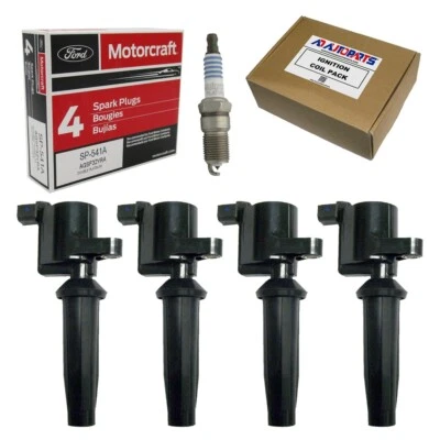Set Of 4 Ignition Coils + 4 Motorcraft Spark Plugs for Ford Escape, Focus - Image 1 of 4