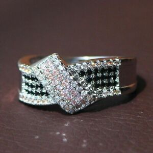 1.46Ct White & Black Lab-Created Diamond Eternity Wedding Ring 14k White Gold