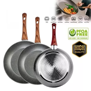24/28/32CM Marble Stone Frying Pan Ceramic Coated Non Stick Cookware Frypan Wok - Picture 1 of 38