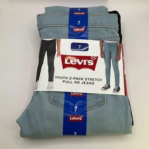 NEW Levi's Girls Size 7 Youth Skinny Fit Pull On Jeggings Light Blue Black - Picture 1 of 3