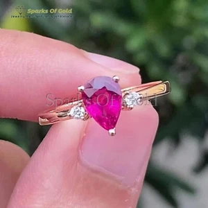 14K Gold Natural Red Tourmaline with Diamond Ladies Wedding and Engagement Ring - Picture 1 of 4