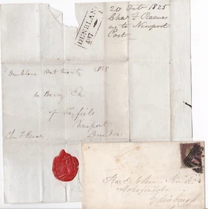 1824/54 DUNBLANE PERTHSHIRE BEFORE & AFTER UNIFORM PENNY POST WRAPPER & 1d COVER - Picture 1 of 2