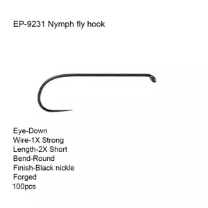 Eupheng 100 pz EP-9231 ganci da pesca mosca nichel forgiati piegatura occhi bassi ninfa - Foto 1 di 15