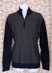Claiborne Sweater Men's L Dk Blue Mock Neck Quarter Zip Long Sleeve 100% Cotton  - Picture 1 of 9