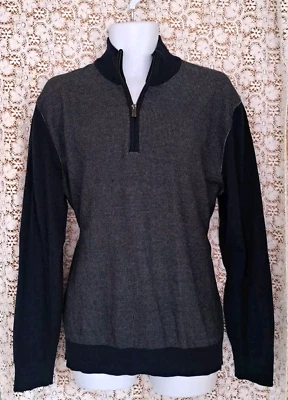 Claiborne Sweater Men's L Dk Blue Mock Neck Quarter Zip Long Sleeve 100% Cotton  - Image 1 of 4