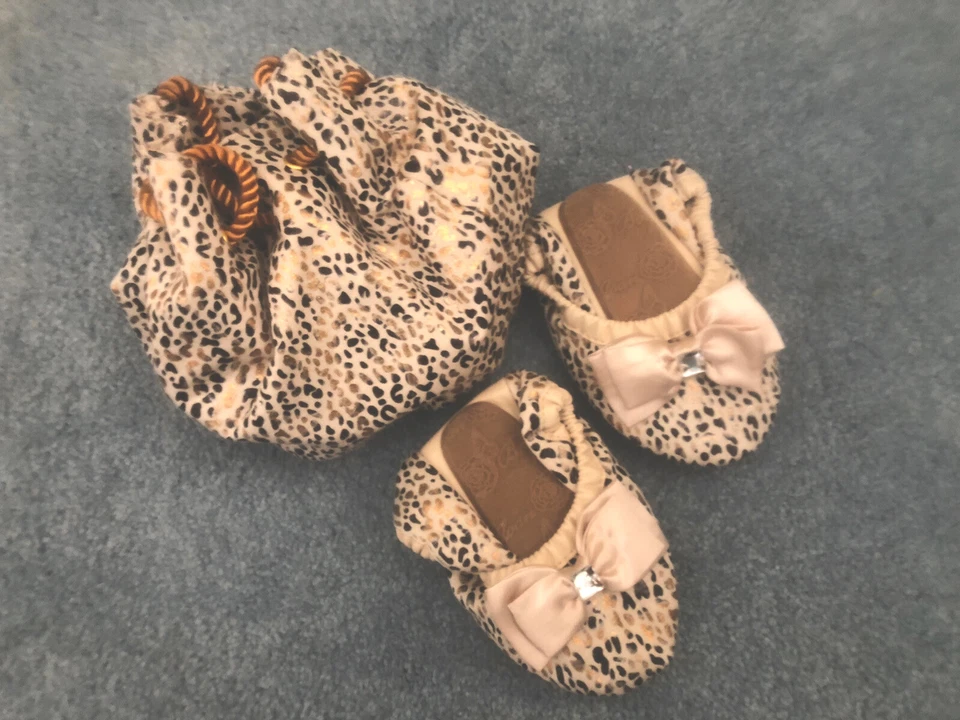 Sapatilhas de balé Joan Boyce prata ouro preto multi cristal fivela dobrável viagem 8M novas com etiquetas - Imagem 1 de 4