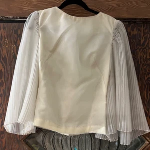 Vintage White Off White Sheer Accordion Sleeves Button Down Back Blouse - Picture 1 of 6