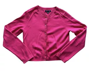 Tommy Hilfiger Knit Cardigan Sweater Girls Large 12 14 Pink Open Weave Yoke Back - Picture 1 of 8