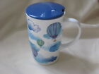 For Tea's Sake, Hot Air Balloon Mug w/ Lid  Blue Green & Purple 5 1/4" Tall