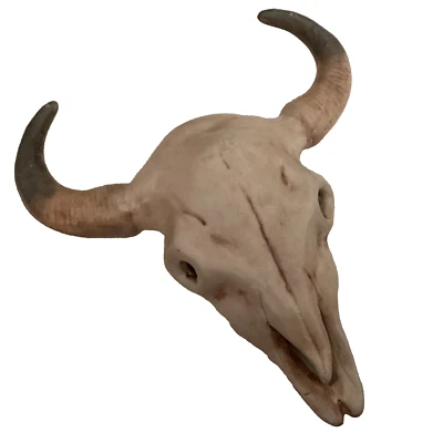 CATTLE SKULL WALL HANGING FIGURINE CERAMIC 8" SOUTH WESTERN DECOR - Image 1 of 4