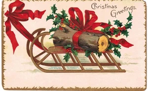 Trineo de Navidad Clapsaddle con tronco 1907 - Imagen 1 de 2