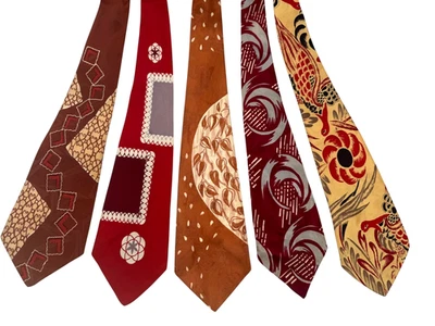 5X 1940s Vintage Men’s Neck Tie Lot | Swing Era Silk Rayon MCM Novelty Neckties - Image 1 of 4