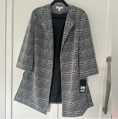 全新 Nine West 女式 L 码掸子夹克 黑色和白色 Glen 格子格子 — 第 1/4 张图片