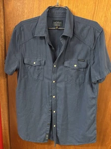 Camicia uomo Lucky Brand bottoni a pressione SS blu lavata e indossata taglia M cotone/ray 38” C - Foto 1 di 8
