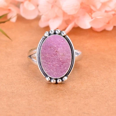 Increíble anillo apilable de plata de ley 925 maciza con piedras preciosas de cuarzo rosa V2550 Foto 1 de 4