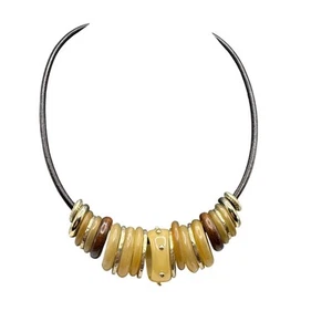 Chico's Necklace NWT Jewlery Statement 23.5" Adjustable Gold Tone Black Cord - Picture 1 of 8