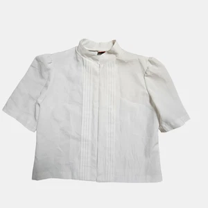 Vintage La Bene Puff Sleeve Blouse Top Pleats Mock Neck L Retro Office Siren - Picture 1 of 8