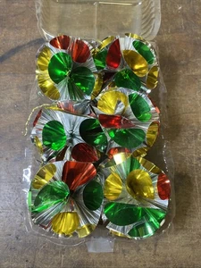 Set Of 6 Vintage Foil Rainbow Ball Ornaments Multicolor Shiny Reflective Cones - Picture 1 of 4