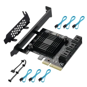 Carte PCIE 4X SATA 6 Ports avec 6 câbles SATA et Support à Profil Bas contrôl... - Photo 1/7