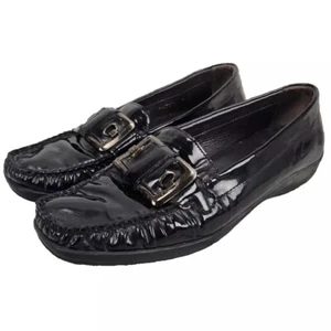 Stuart Weitzman Black Patent Leather Driving Loafers w/ Toe Buckle Women's 7M - Picture 1 of 7