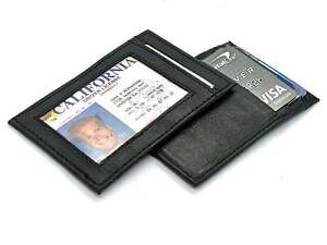 Black Genuine Leather Men's Wallet ID Credit Card Thin Holder Minimalist Ultra T