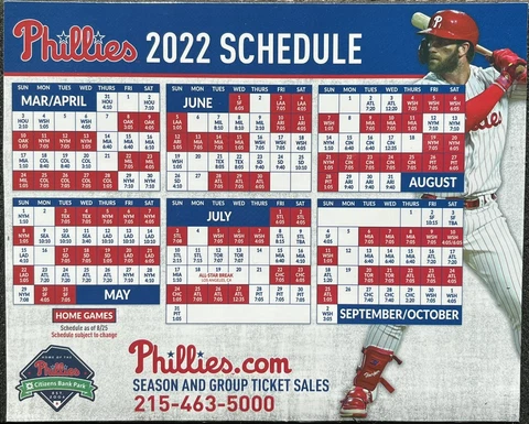PHILADELPHIA PHILLIES 2022 Bryce Harper SGA Magnet Schedule - Fan Appreciation Cover
