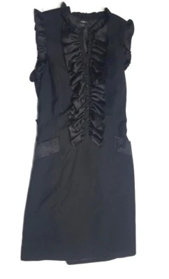 Doublezero S Black Dress Ruffle Short Sheath Pockets Mini Womens Cocktail - Image 1 of 4