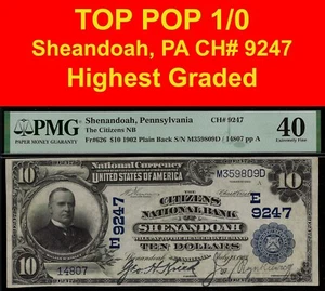 1902 $10 National Bank Shenandoah, Pennsylvania CH# 9247 PMG 40 Top Pop 1/0 - Picture 1 of 4