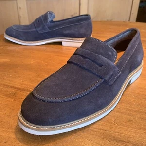 Rush Gordon Rush Blue Suede Penny Loafers White Soles Mens 9 M - Picture 1 of 9