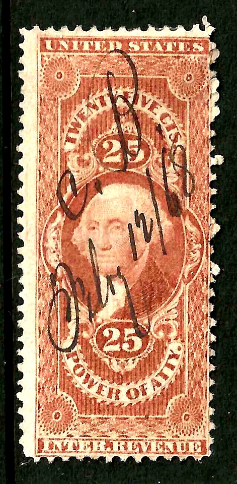 July 12 1868 Manuscript Cancel Revenue 25 Cent 1870 US 82E72 - Image 1 of 2