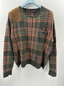 Suéter Ralph Lauren Etiqueta Púrpura Lana Tartán Cuero Parche Caza Campo L (T-1 - Imagen 1 de 13