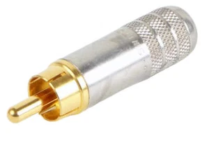Switchcraft 3502AAU Long Body RCA Male Connector Silver/Gold w/Solder Terminals - Picture 1 of 1