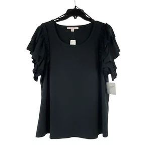 Stella + Ginger Black Ruffle Sleeve Womens Top - Picture 1 of 5