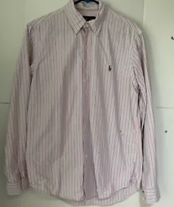 POLO RALPH LAUREN para hombre a rayas manga larga azul rosa talla mediana - Imagen 1 de 5