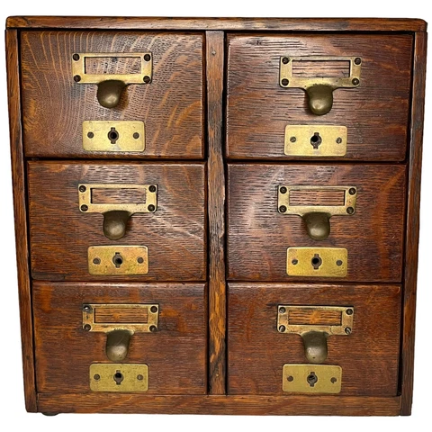 ANTIQUE QUARTER SAWN TIGER OAK SIX DRAWER DOVE TAIL LIBRARY CARD CATALOG Cover