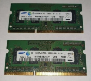 SAMSUNG 2x 1GB = 2GB RAM MEMORY 2Rx16 DDR3-PC3-10600S-09-11-A1 M471B2874H1-CH9 - Picture 1 of 2