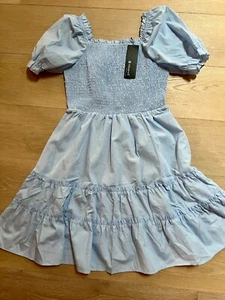Allegra K Adorable Powder Blue Smocked Stretch Tiered Dress M - Picture 1 of 4