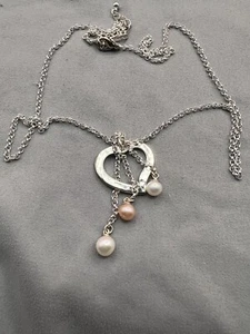 Vantel Pearls 3 Of Hearts Sterling Silver Necklace - Picture 1 of 3