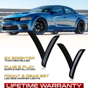 [WHITE LED STRIP] Front+Rear Smoked Side Marker Lights For 15-22 Dodge Charger - Picture 1 of 12