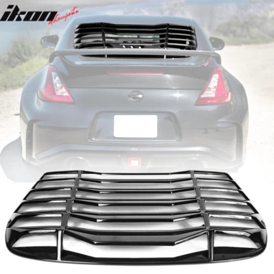 Fits 09-20 Nissan 370Z IKON Rear Window Louvers Cover Sun Shade - Gloss Black - Image 1 of 4