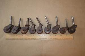 Lot Of 9 Antique Wooden Furniture Caster Wheels  #2040 - Picture 1 of 9