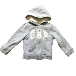 Gap Gray and Cream Embroidered Logo Full Zip Sherpa Lined Hoodie Toddler Size 5 - Picture 1 of 8