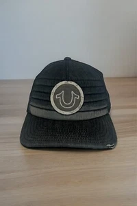 True Religion Hat Strapback Blue Denim Embroidered Logo One Size Buckle - Picture 1 of 6