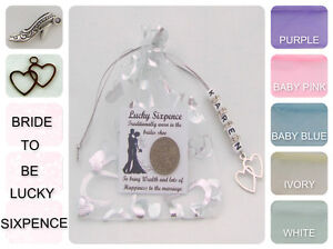 PERSONALISED LUCKY SIXPENCE BRIDE TO BE WEDDING DAY GIFT GOOD LUCK CHARM  WSP