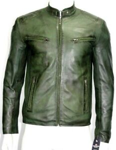 Uomo Originale giacca In Pelle Di Agnello nero Slim Motociclista giacca-MJ057