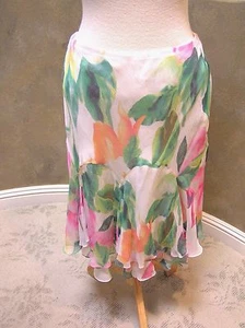 NUEVO CON ETIQUETAS Ralph Lauren SEDA CÓCTEL VERANO FIESTA FALDA BLANCA/MULTI FLORAL S Pequeña - Imagen 1 de 4