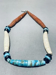 ONE OF THE MOST UNIQUE VINTAGE SANTO DOMINGO TURQUOISE HEISHI CHOKER NECKLACE - Picture 1 of 6